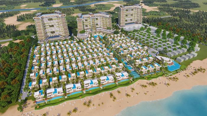 Phối cảnh 1 tổ hợp biệt thự và khách sạn 5 sao nằm trên cung đường biển tỷ đô, hứa hẹn sẽ trở thành biểu tượng du lịch của Đà Nẵng.