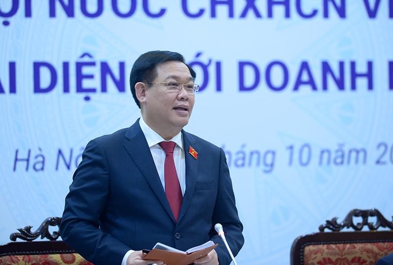 Chủ tịch Quốc hội Vương Đình Huệ tại buổi làm việc với Phòng Thương mại và Công nghiệp Việt Nam.